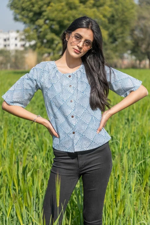 Sootisyahi 'Breezy Mint' Azofree Handblock Printed Pure Cotton Crop Top Anti-Shrink Durable Soft Sootisyahi 'Breezy Mint' Azofree Handblock Printed Pure Cotton Crop Top Anti-Shrink Durable Soft