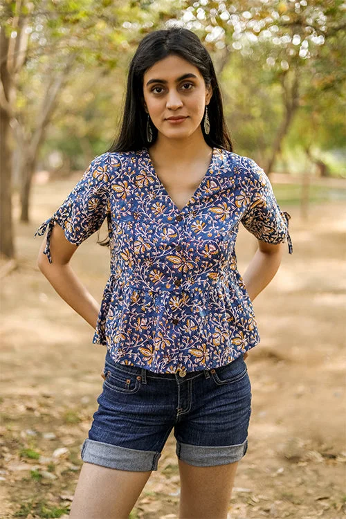 Sootisyahi 'Mystical Muse' Azofree Handblock Printed Pure Cotton Crop Top Zippered Buttoned Snapped Sootisyahi 'Mystical Muse' Azofree Handblock Printed Pure Cotton Crop Top Zippered Buttoned Snapped