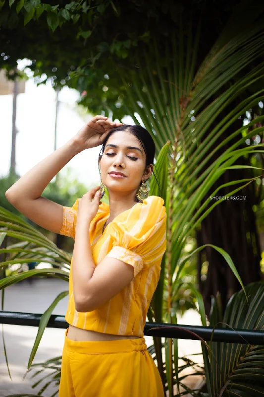 Yellow Crop Top with Flowy Pants Machine Wash Dry Clean Hand Wash