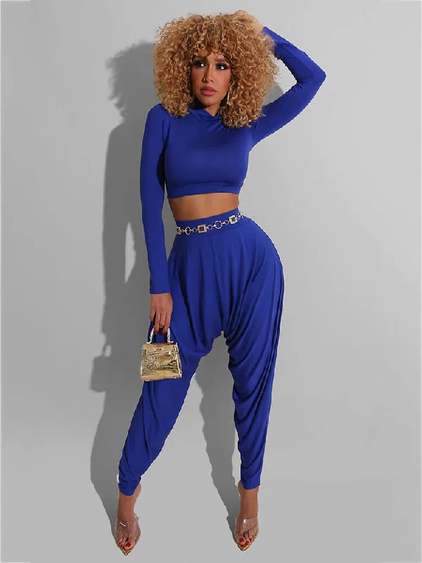 2 Pieces Long Sleeve Bodycon Crop Top+Harem Pants Sets Modern Contemporary Chic