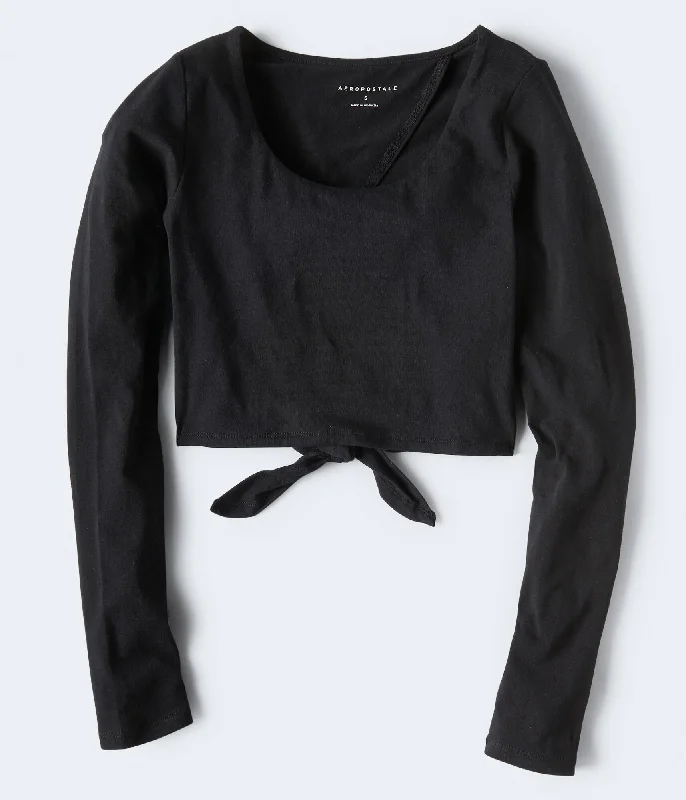 Aeropostale Long Sleeve Open-Back Bodycon Crop Top*** Rayon Velvet Corduroy