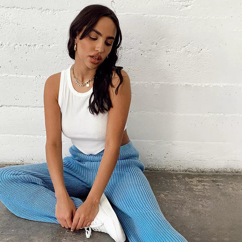 At My Best sleeveless white ribbed crop top Crop Top Seamless Stretchy