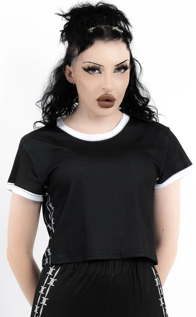 Barbed Wire Crop Top Print Jacquard Patchwork