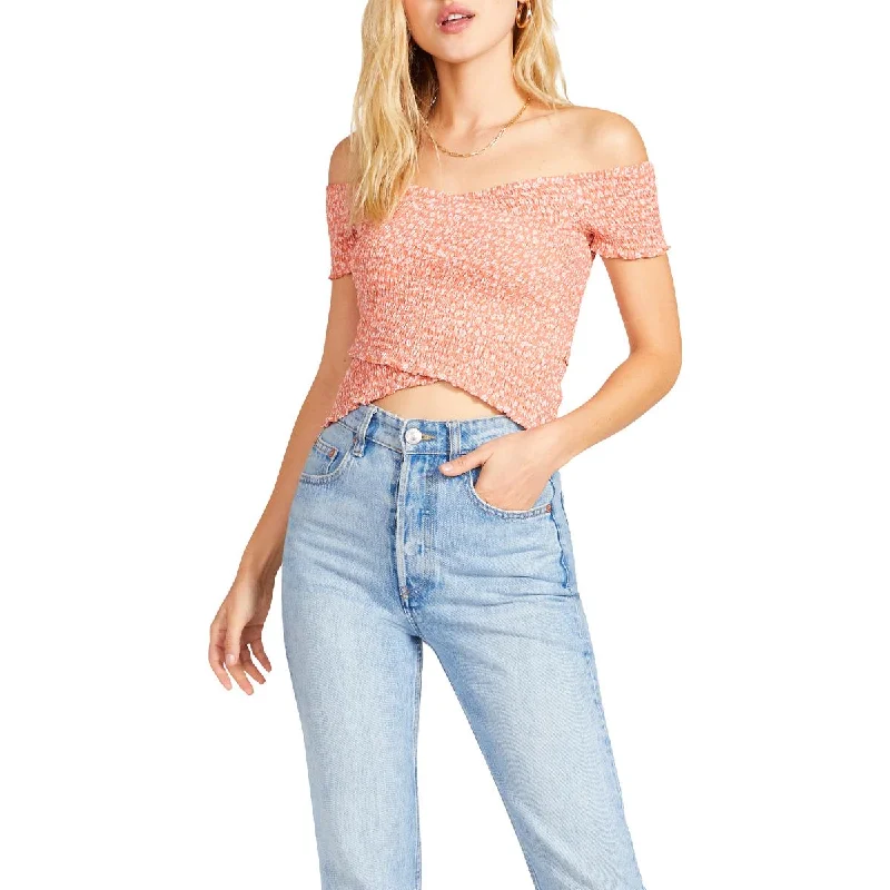 BB Dakota Womens Faux Wrap Smocked Crop Top Chenille Blend Fleece Blend Nylon Blend