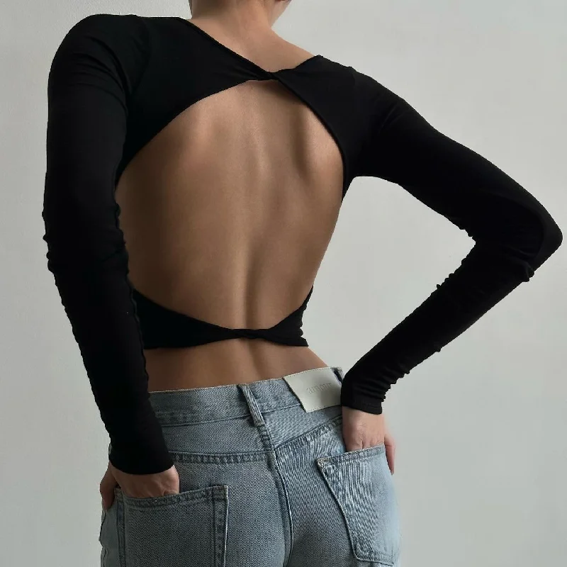 Bet My Life Open Back Crop Top Houndstooth Herringbone Solid