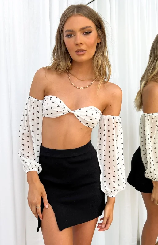 Carita White Printed Crop Top Anti-Pilling Machine Wash Handmade