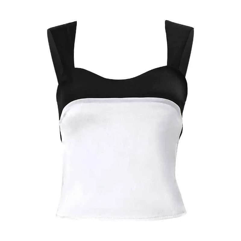 Contrast low cut satin self tie backless sleeveless crop top Asymmetrical Pockets Print Contrast low cut satin self tie backless sleeveless crop top Asymmetrical Pockets Print