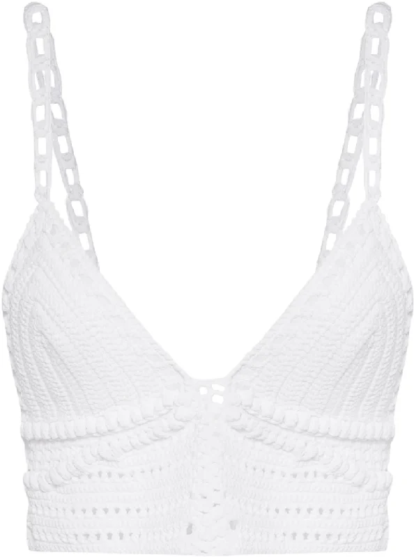 Crochet crop top in white Cashmere Blend Cotton Blend Poly Blend