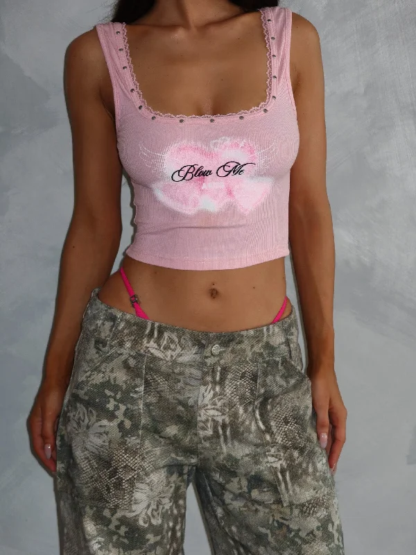 KISS ME CROP TOP LIGHT PINK Terry Blend Velvet Blend Canvas Blend