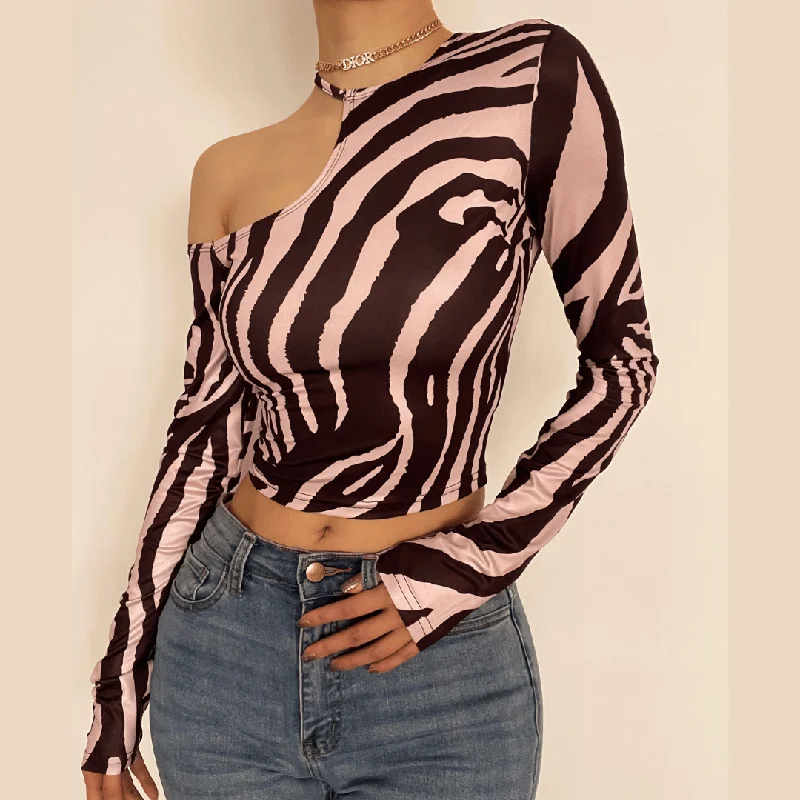 Long sleeve off shoulder zebra print crop top Modern Contemporary Chic