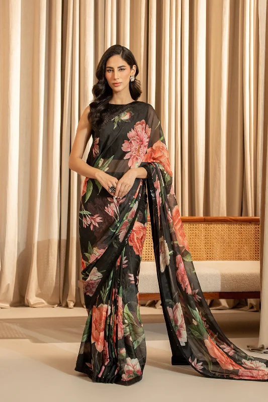 Marozai Crop Top & Saree (Sleeveless) Terry Blend Velvet Blend Canvas Blend