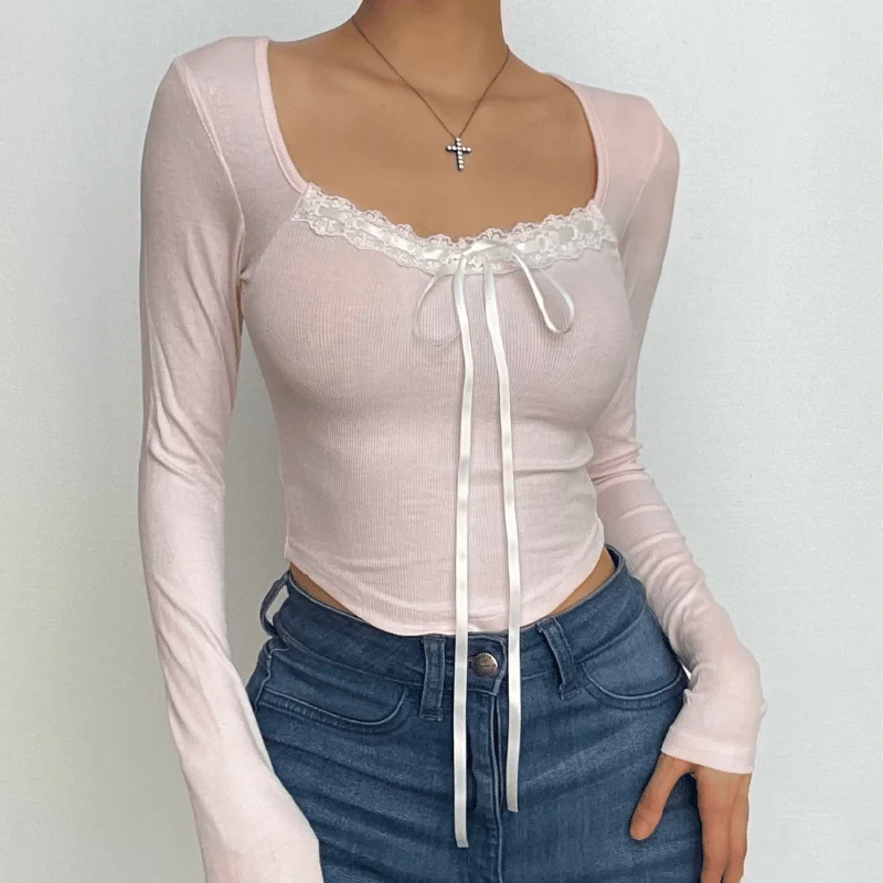 Ribbed lace hem long sleeve contrast square neck gloves crop top Beaded Sequined Faux Fur Ribbed lace hem long sleeve contrast square neck gloves crop top Beaded Sequined Faux Fur