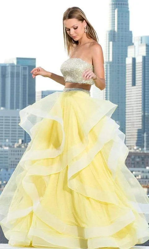 SCALA - 60268 Beaded Crop Top Ruffled Prom Gown Welt Pockets Slit Pockets Flap Pockets SCALA - 60268 Beaded Crop Top Ruffled Prom Gown Welt Pockets Slit Pockets Flap Pockets