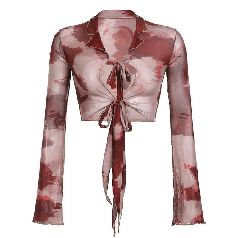Sheer mesh see through long sleeve tie dye ruffle self tie crop top Ribbed Crop Top High Neck Heavyweight Sheer mesh see through long sleeve tie dye ruffle self tie crop top Ribbed Crop Top High Neck Heavyweight