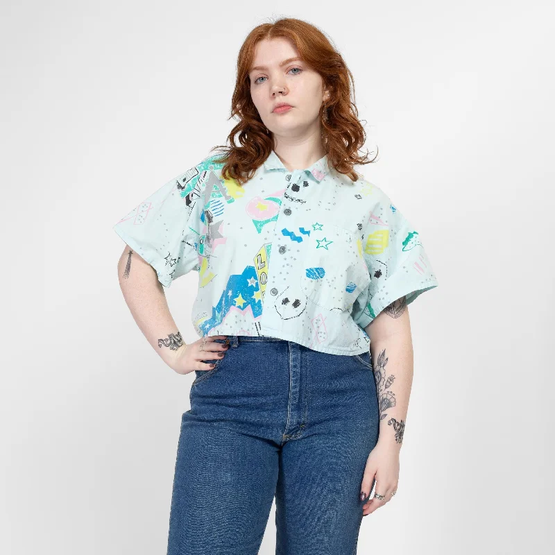 Small-Lrg 80s Vaporwave Print Streetwear Crop Top Crop Top Seamless Stretchy