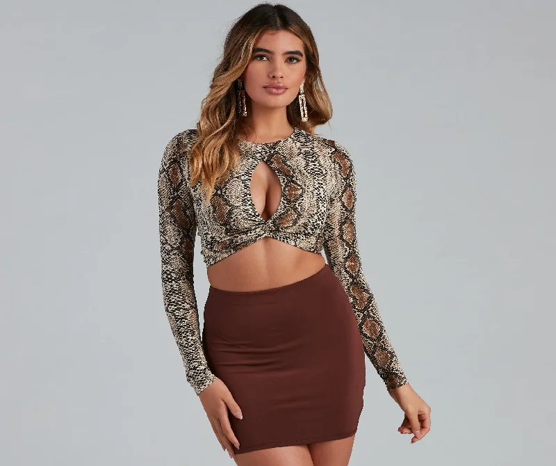 Twist Of Fate Snake Print Crop Top Anti-Shrink Durable Soft