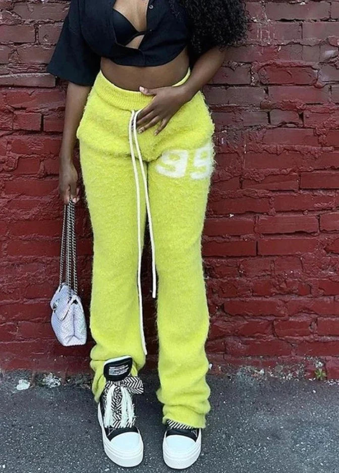 Furry Knitted Pants Woolen Pants Women Autumn Stretch Bottoms Trousers Trousers Culottes Wide Leg
