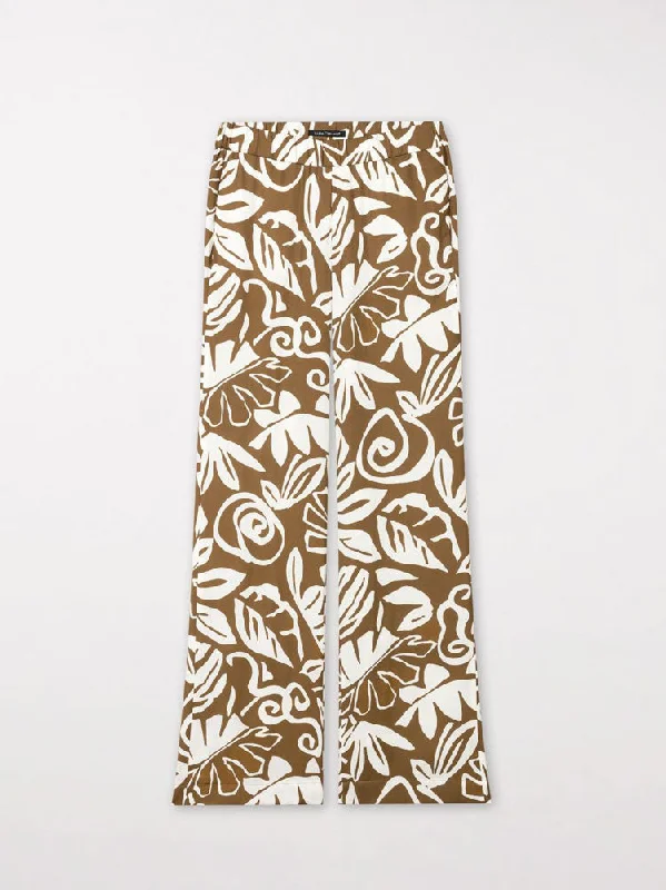 Luisa Cerano Bootcut Trousers Leaf Print Trousers Yoga Stretchy