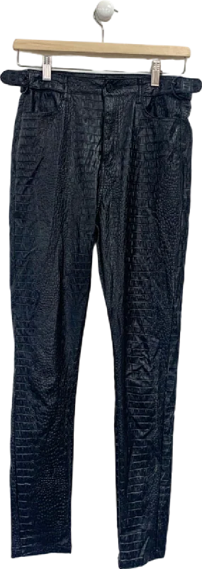 Missguided Black Croc Faux Leather Trousers UK 8 Trousers Denim Blue