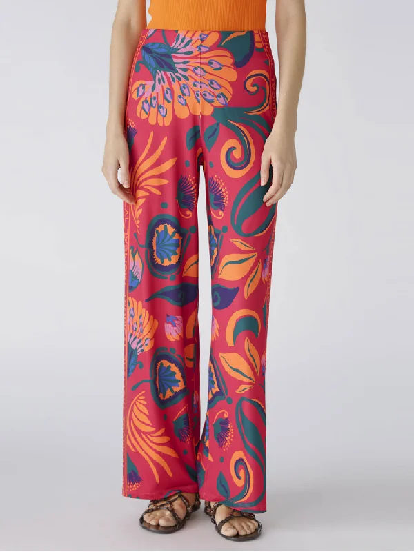 Oui Trousers Pink & Orange Cropped Trousers Casual Linen