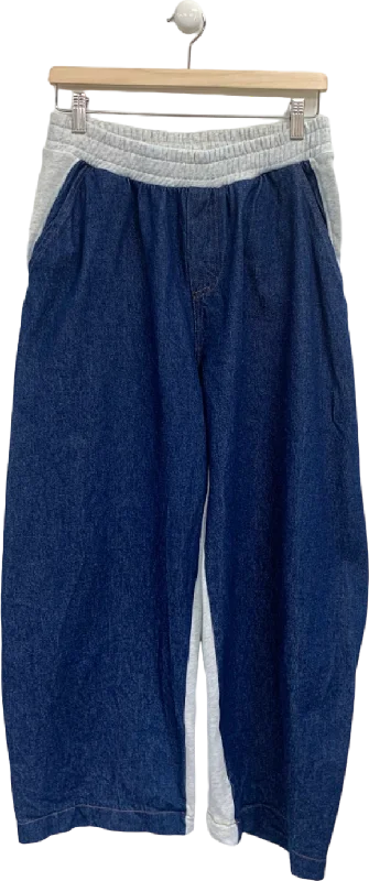 Zara Blue/Grey Dual Fabric Trousers UK L Trousers versatile all-occasion