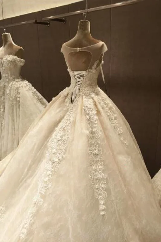 Scoop Ball Gown Tulle Wedding Dresses With Applique And Beads Chapel Train Tunics Luxurious high-end Scoop Ball Gown Tulle Wedding Dresses With Applique And Beads Chapel Train Tunics Luxurious high-end