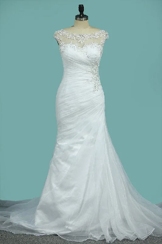 Scoop Mermaid Organza With Applique Ruffles Court Train Wedding Dresses Tunics Chic fashionable Scoop Mermaid Organza With Applique Ruffles Court Train Wedding Dresses Tunics Chic fashionable