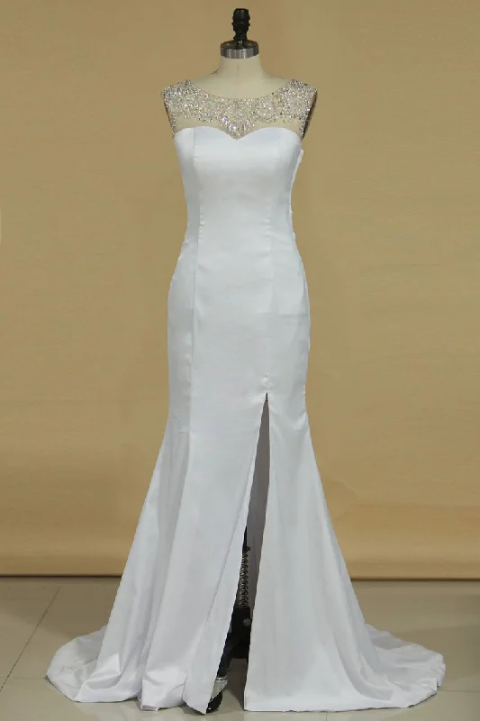 Scoop Mermaid Wedding Dresses Spandex With Beads And Slit Tunics Sophisticated sleek Scoop Mermaid Wedding Dresses Spandex With Beads And Slit Tunics Sophisticated sleek