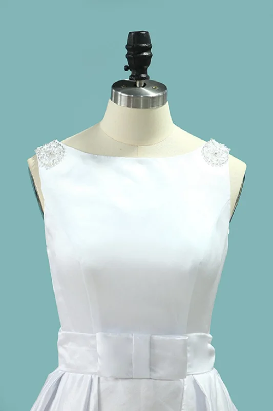 Scoop Open Back Wedding Dresses Satin With Beading Sheath Tunics Silk luxurious