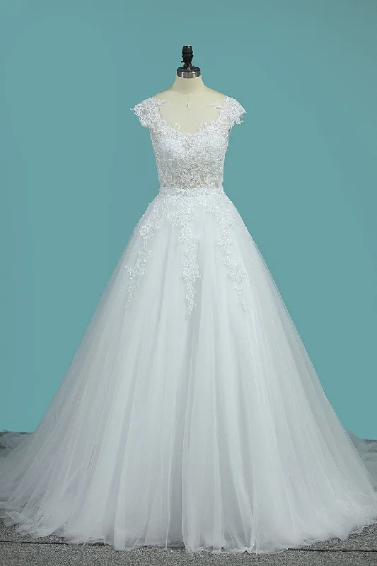 Scoop Open Back Wedding Dresses Tulle With Applique A Line Chapel Train Tunics Canvas sturdy Scoop Open Back Wedding Dresses Tulle With Applique A Line Chapel Train Tunics Canvas sturdy