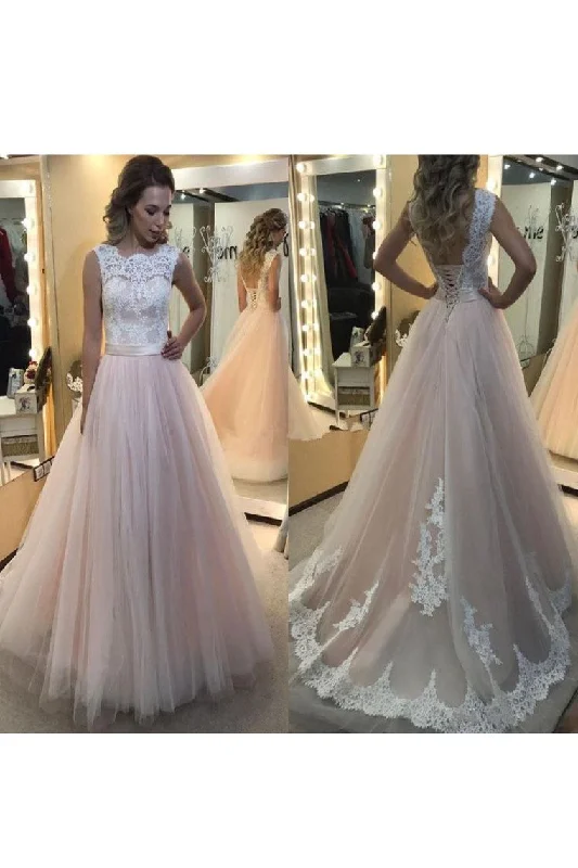 Scoop Tulle With Applique And Sash A Line Lace Up Wedding Dresses Maxi Flowy Bohemian Scoop Tulle With Applique And Sash A Line Lace Up Wedding Dresses Maxi Flowy Bohemian