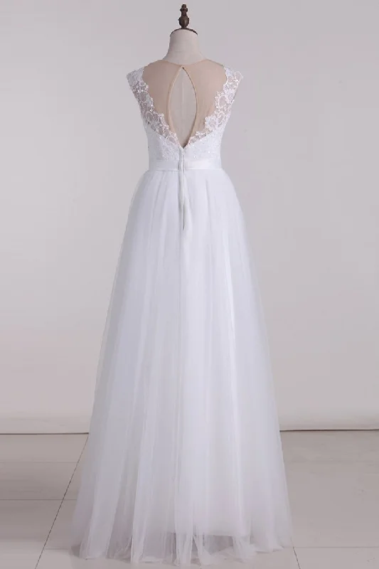Scoop Wedding Dresses Open Back A Line Tulle Floor Length Tunics Occasion special
