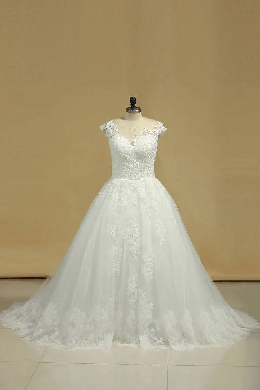 Scoop Wedding Dresses Tulle With Applique Court Train A Line Tunics Sale discount