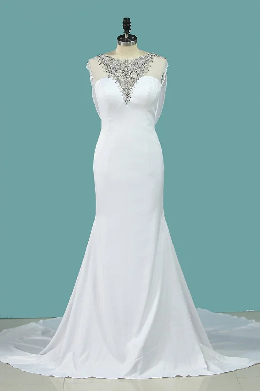 Sexy Open Back Mermaid Wedding Dresses Scoop Chiffon With Beading Tunics Long Elegant Sexy Open Back Mermaid Wedding Dresses Scoop Chiffon With Beading Tunics Long Elegant