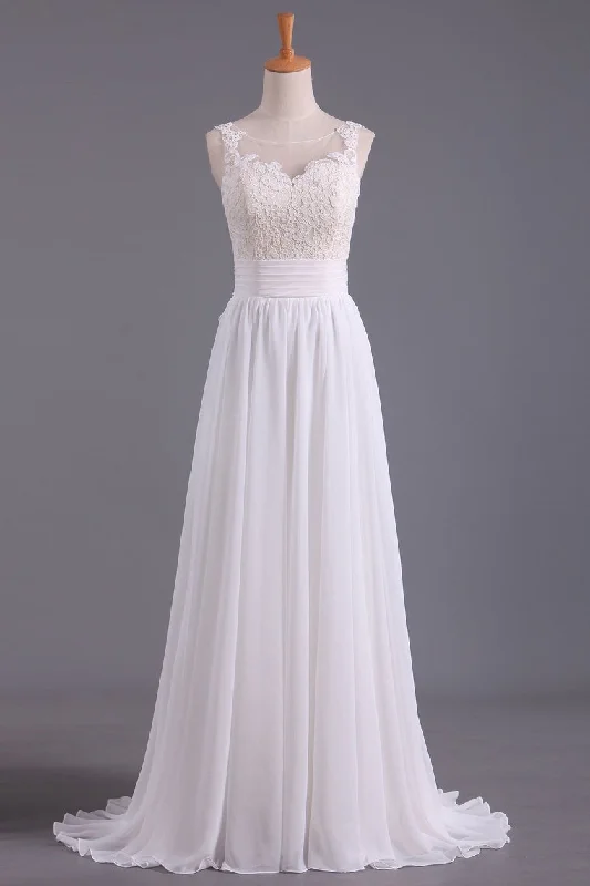 Sexy Open Back Scoop With Applique And Sash Wedding Dresses A Line Chiffon Sweep Train Tunics Business professional Sexy Open Back Scoop With Applique And Sash Wedding Dresses A Line Chiffon Sweep Train Tunics Business professional