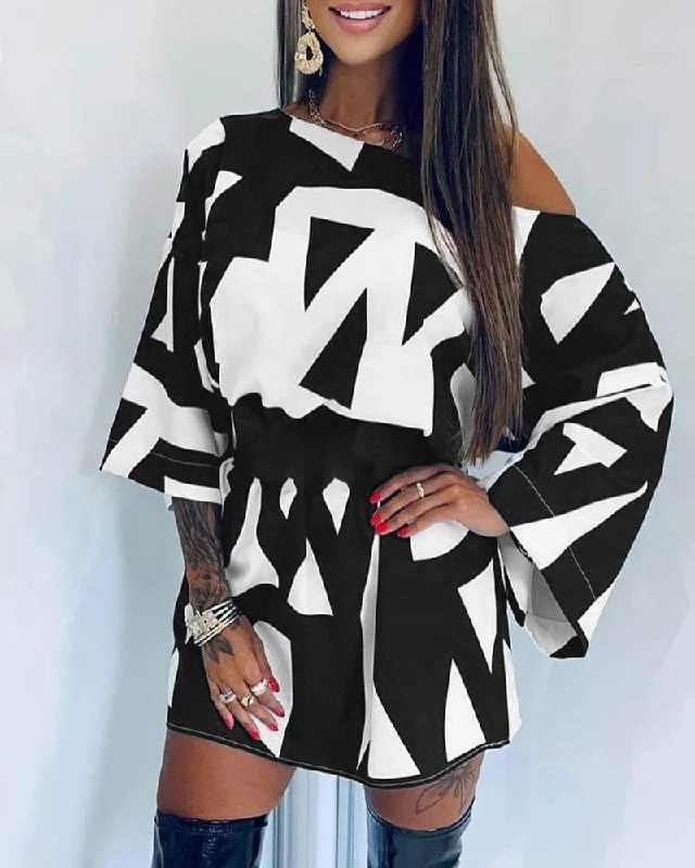 Autumn Festival Women Pumpkin One Shoulder Bell Sleeve Abstract Print Long Sleeve Dress Women Casual Mini Party Dress New Tunics Winter warm Autumn Festival Women Pumpkin One Shoulder Bell Sleeve Abstract Print Long Sleeve Dress Women Casual Mini Party Dress New Tunics Winter warm