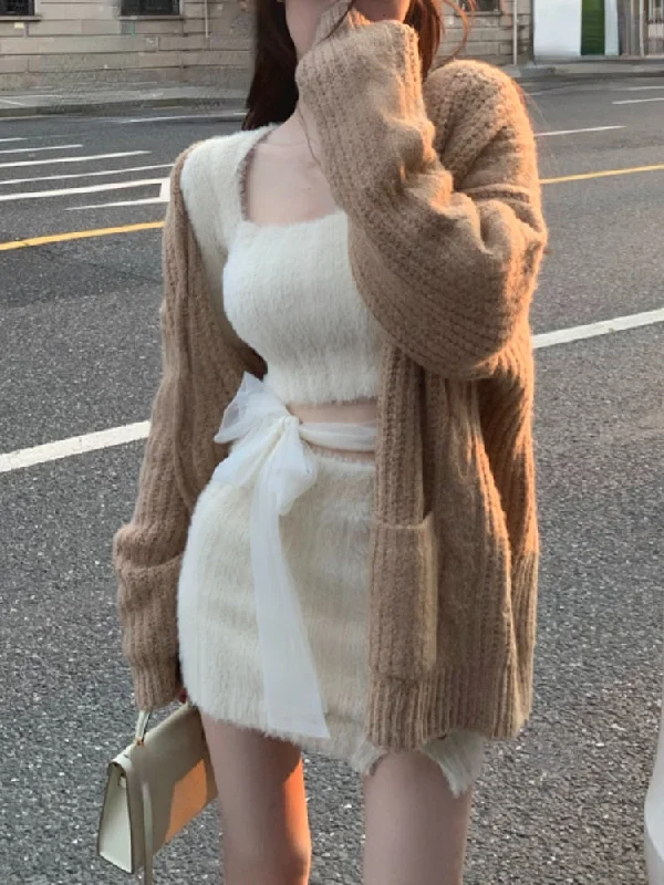 Autumn Sweater Knitted Suits Female Elegant 2 Piece Dress Korean Fashion Even Party Y2k Mini Dress Office Lady Short Skirts Tunics Short Trendy Autumn Sweater Knitted Suits Female Elegant 2 Piece Dress Korean Fashion Even Party Y2k Mini Dress Office Lady Short Skirts Tunics Short Trendy