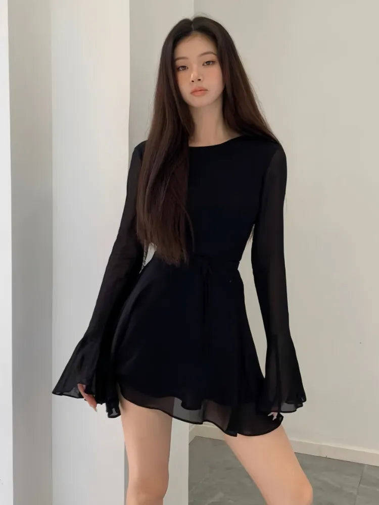 Backless Black Dress Women Elegant Back Hollow Out Lace-up Long Sleeve Mesh Patchwork Sexy Slim Ruffle Mini Dress Party Tunics Luxurious high-end Backless Black Dress Women Elegant Back Hollow Out Lace-up Long Sleeve Mesh Patchwork Sexy Slim Ruffle Mini Dress Party Tunics Luxurious high-end