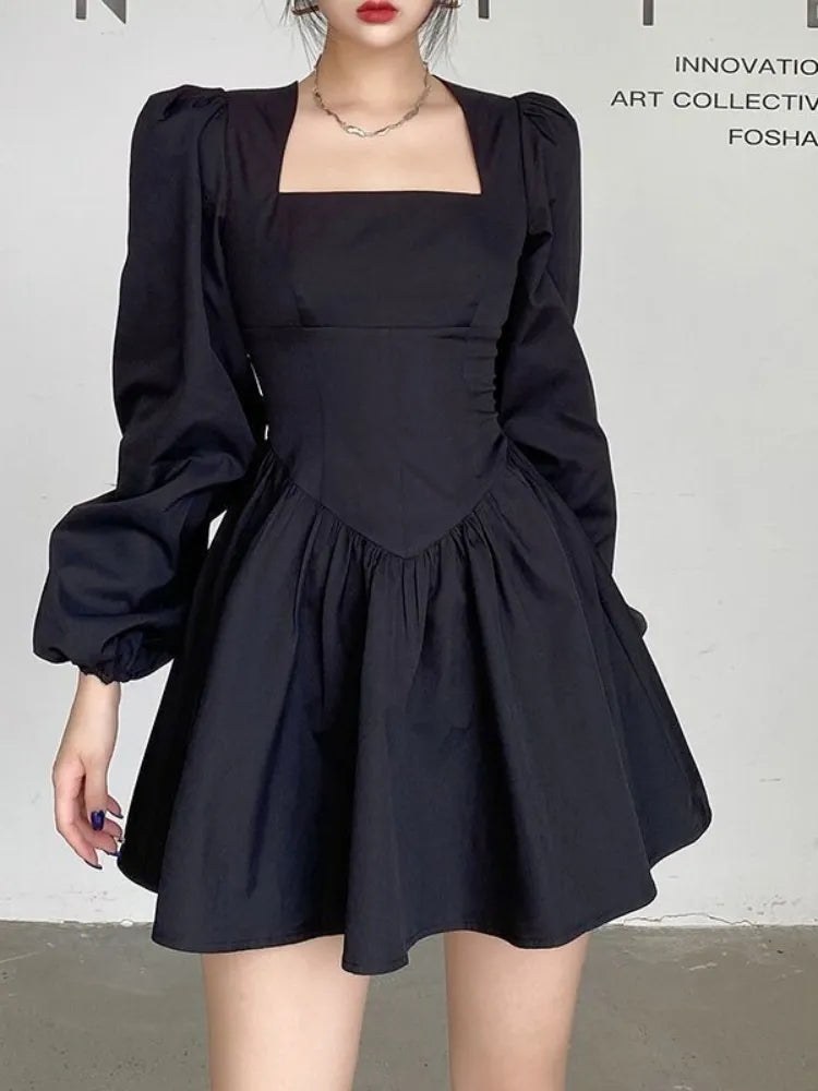 Black Elegant Mini Dress Women Vinatge Long Sleeve Dresses Square Collar Spring Autumn Fashion High Street Female Robe Turtleneck Neckline Stylish Black Elegant Mini Dress Women Vinatge Long Sleeve Dresses Square Collar Spring Autumn Fashion High Street Female Robe Turtleneck Neckline Stylish