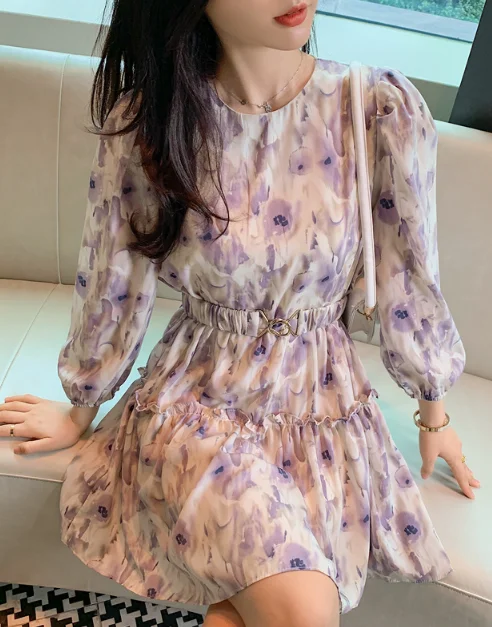 BOHO FLORAL PRINT BOW TIE NECK CHIFFON SUMMER DRESS Tunics stripes playful