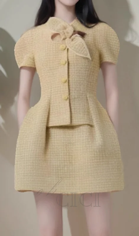 CHYNA YELLOW BUTTON MINI DRESS Tunics Print Colorful