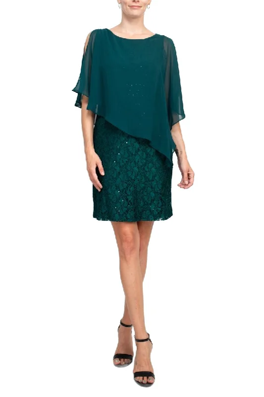 Connected Apparel boat neck cape chiffon sleeve floral lace dress Shift Classic Vintage Connected Apparel boat neck cape chiffon sleeve floral lace dress Shift Classic Vintage