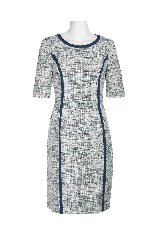 Connected Apparel Crew Neck Short Sleeve Panel Knit Dress Tunics Spring floral