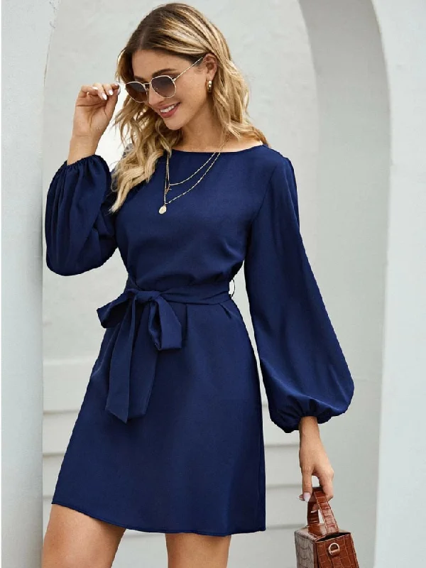 Women Midi Dress Fashion Comfortable Atmosphere Drawstring Lantern Sleeve Mini A-line Skirt Dress Summer New Tunics stripes playful Women Midi Dress Fashion Comfortable Atmosphere Drawstring Lantern Sleeve Mini A-line Skirt Dress Summer New Tunics stripes playful