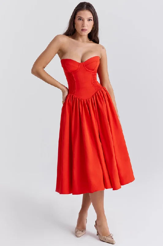 Elizabeth Italian Tomato Midi Sundress Tunics Polka dots