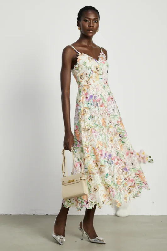 Enora Lace Floral Embroideried Midi Dress Tunics Seasonal trendy