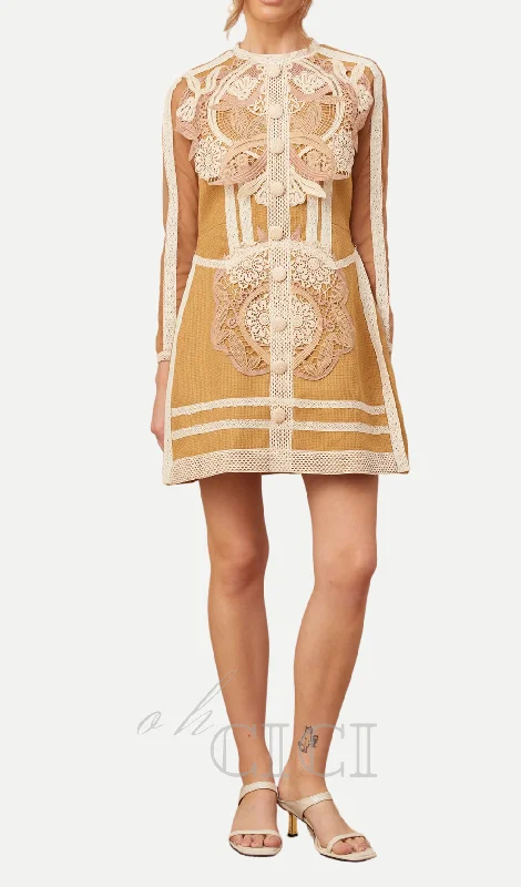 hollow lace peplum mini dress in yellow Tunics New arrival