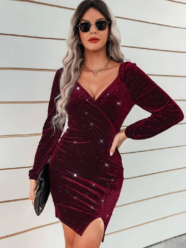 Long Sleeve Glitter Bodycon Mini Dresses Tunics Exclusive limited