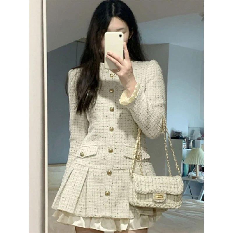 Sweet Tweed Mini Dress Women Elegant Ruffles Pleated A Line Dresses Vintage Korean Party Patchwork Bodycon Vestidos New Bodycon Club Sequined Sweet Tweed Mini Dress Women Elegant Ruffles Pleated A Line Dresses Vintage Korean Party Patchwork Bodycon Vestidos New Bodycon Club Sequined