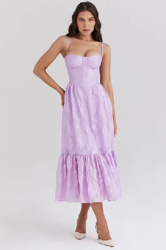 Mira Orchid Jacquard Layered Midi Dress Tunics Fashionable trendy